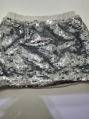 Crewcuts Silver Sequin Elastic Waist Skirt - Light Gray